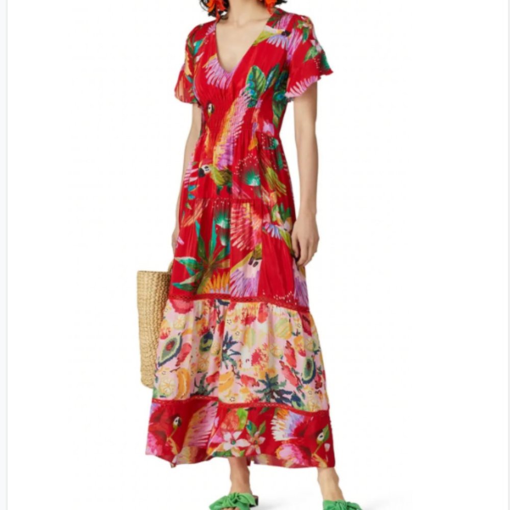 Farm Rio Macaw Maxi Dress Anthropologie sz SM